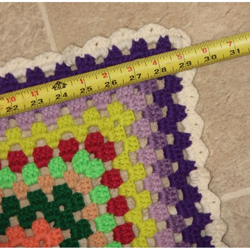 VTG Handmade Crochet Lap Blanket Afghan Rectangle Small Granny Core 29